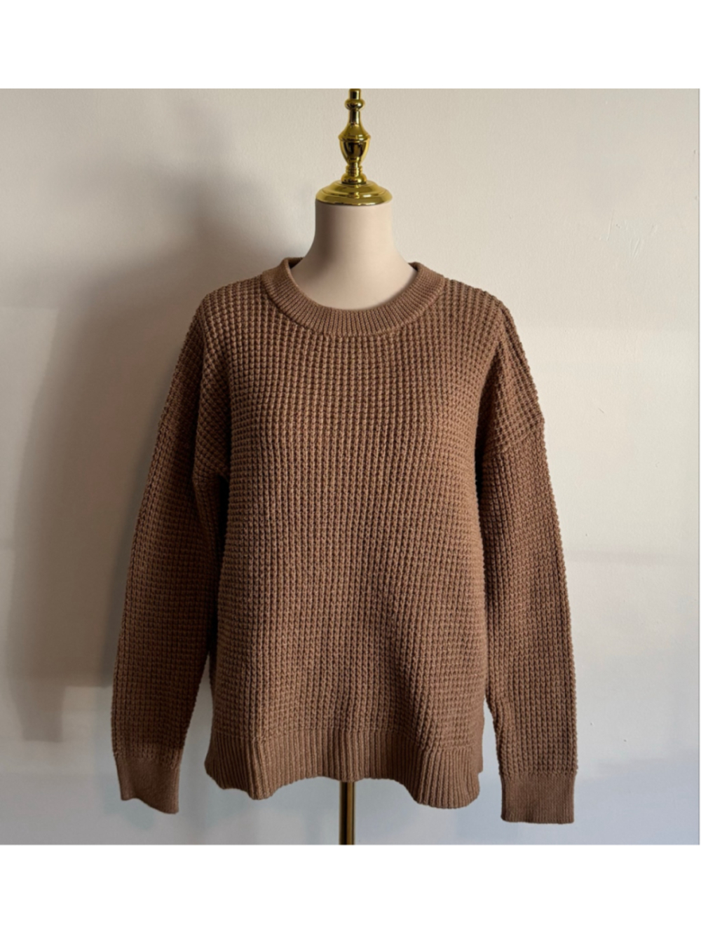 Women's Time and Tru Brown Waffle Knit Crew Neck Sweater Size XL